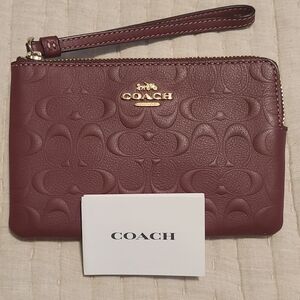 Coach Maroon Embossed Wristlet